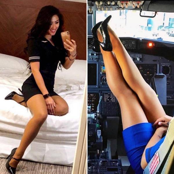 Sexy Stewardesses With And Without Their Uniform