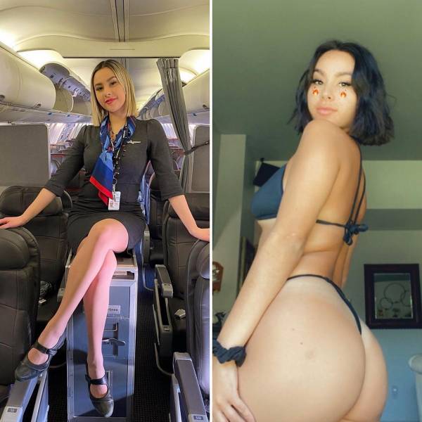Sexy Stewardesses With And Without Their Uniform