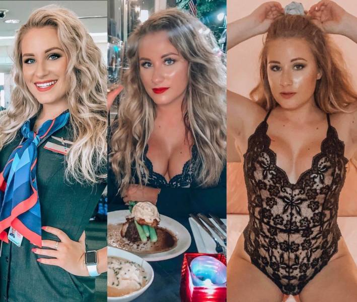 Sexy Stewardesses With And Without Their Uniform