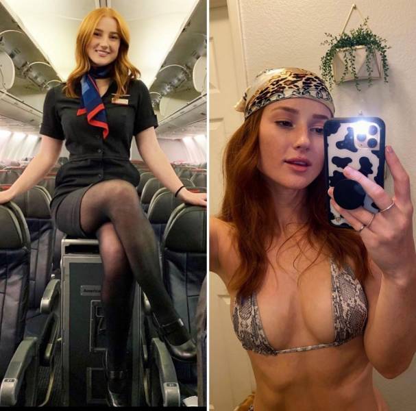 Sexy Stewardesses With And Without Their Uniform