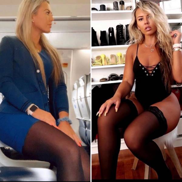 Sexy Stewardesses With And Without Their Uniform