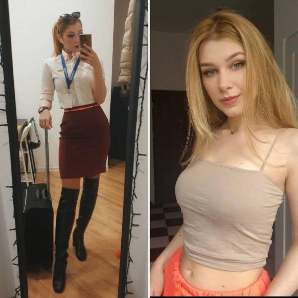 Sexy Stewardesses With And Without Their Uniform