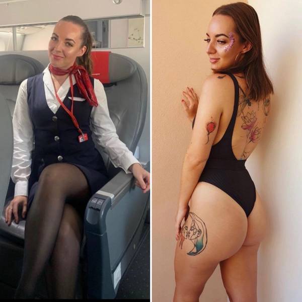 Sexy Stewardesses With And Without Their Uniform