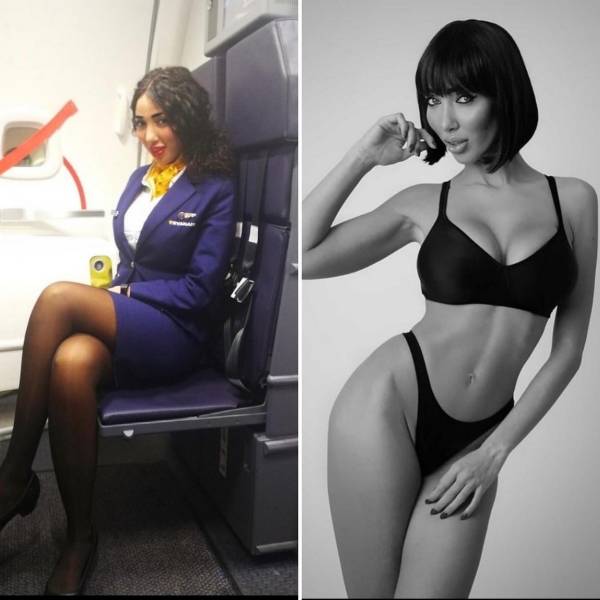 Sexy Stewardesses With And Without Their Uniform