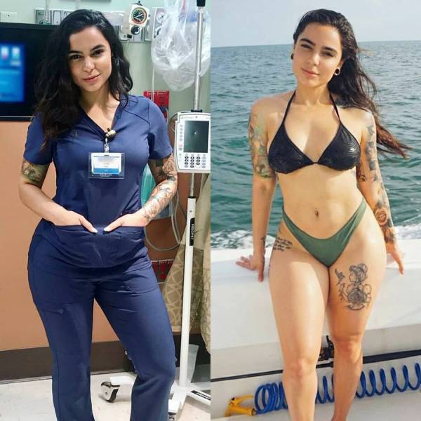 Beauties With And Without Their Uniform