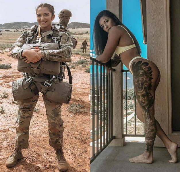 Girls With And Without Their Uniforms