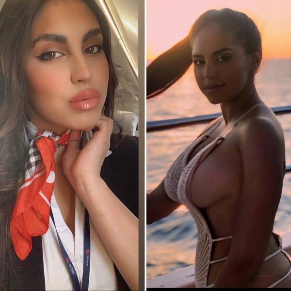 Hot Flight Attendants With And Without Their Uniforms