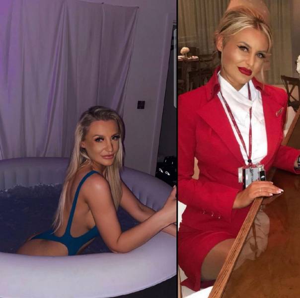 Hot Flight Attendants With And Without Their Uniforms