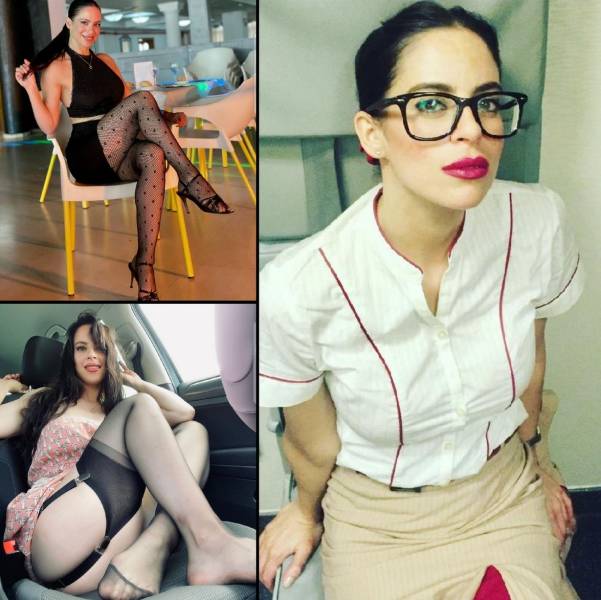 Hot Flight Attendants With And Without Their Uniforms