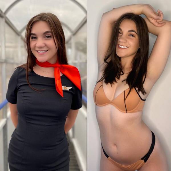 Hot Flight Attendants With And Without Their Uniforms