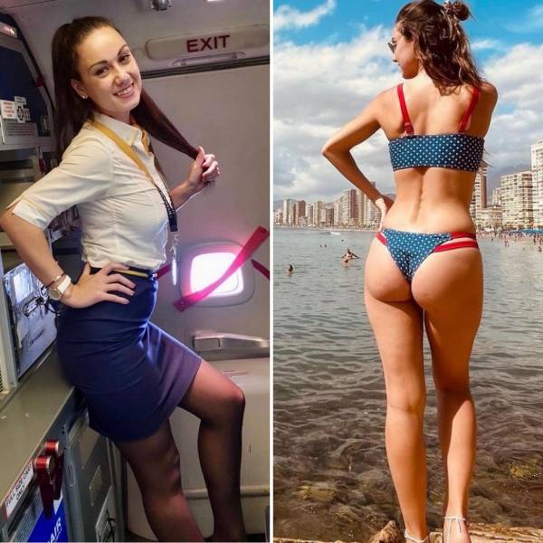 Sexy Flight Attendants With And Without Their Uniforms