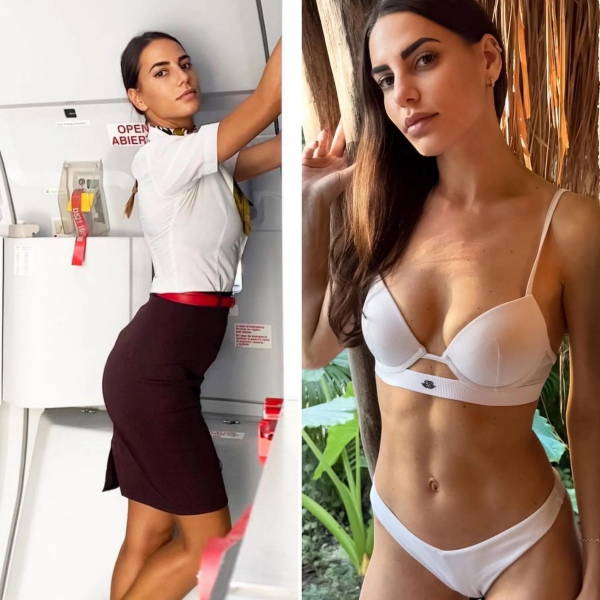 Hot Flight Attendants With And Without Their Uniforms