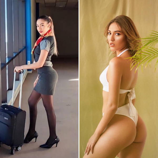 Hot Flight Attendants With And Without Their Uniforms