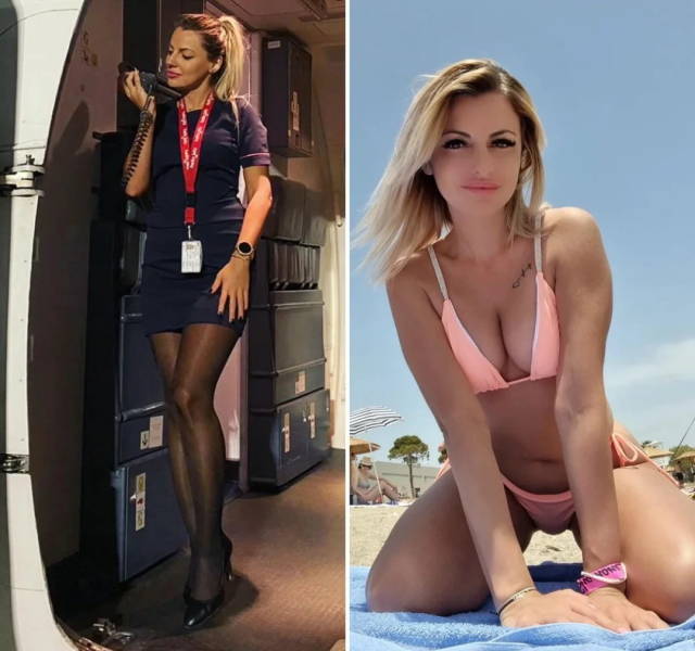 Hot Flight Attendants With And Without Their Uniforms