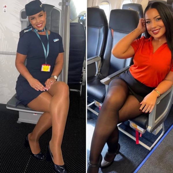 Hot Flight Attendants With And Without Their Uniforms