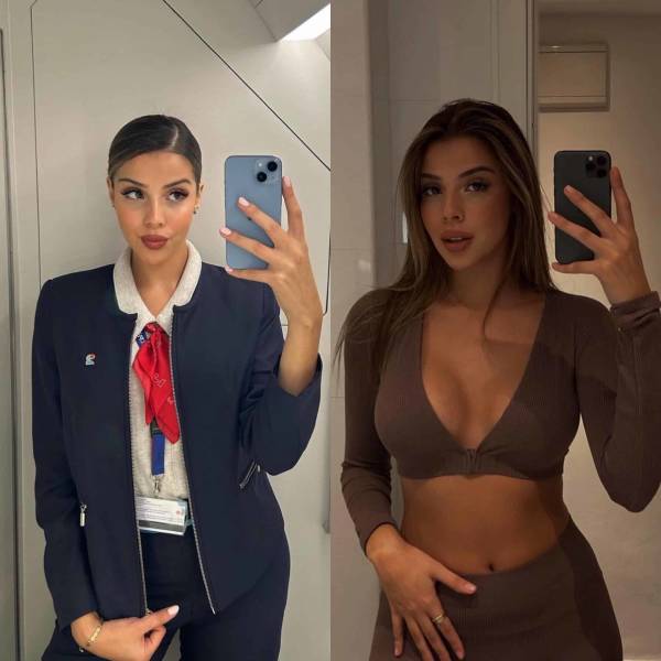 Hot Flight Attendants With And Without Their Uniforms