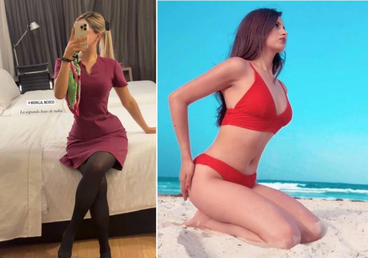 Hot Flight Attendants With And Without Their Uniforms