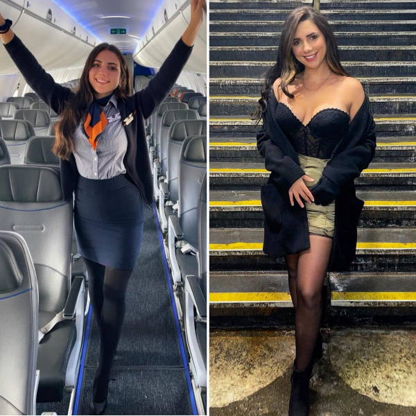 Hot Flight Attendants With And Without Their Uniforms