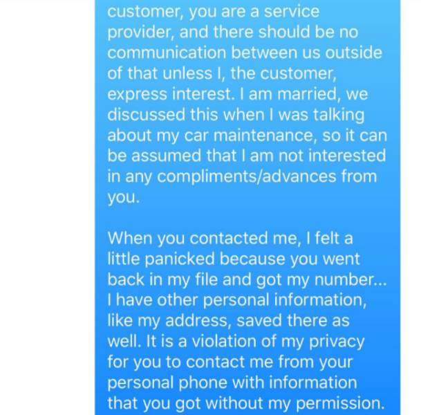 This Oil Change Guy Won’t Message A Woman Again