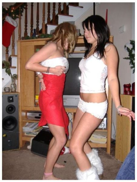 Drunk Girls Embracing The Christmas Spirit Of Giving