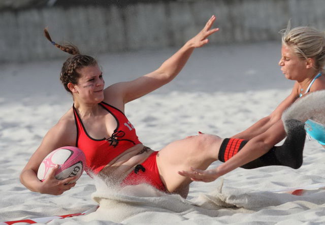 Sexy American Beach Football Championship Action Shots