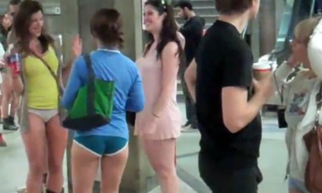 Subway Commuters Get into the Spirit of “No Pants Day”
