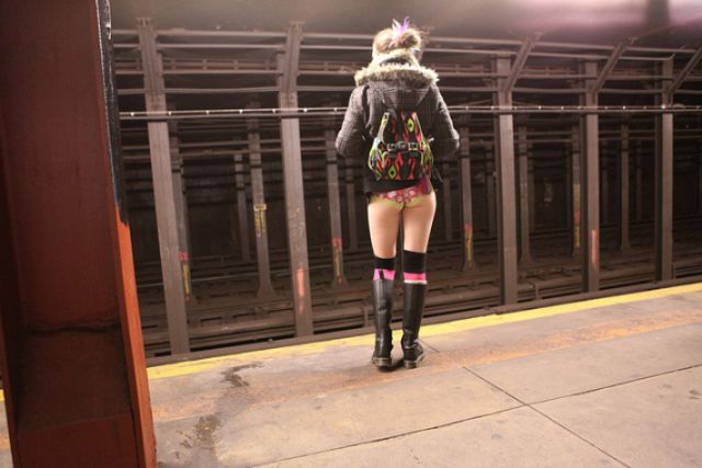Subway Commuters Get into the Spirit of “No Pants Day”