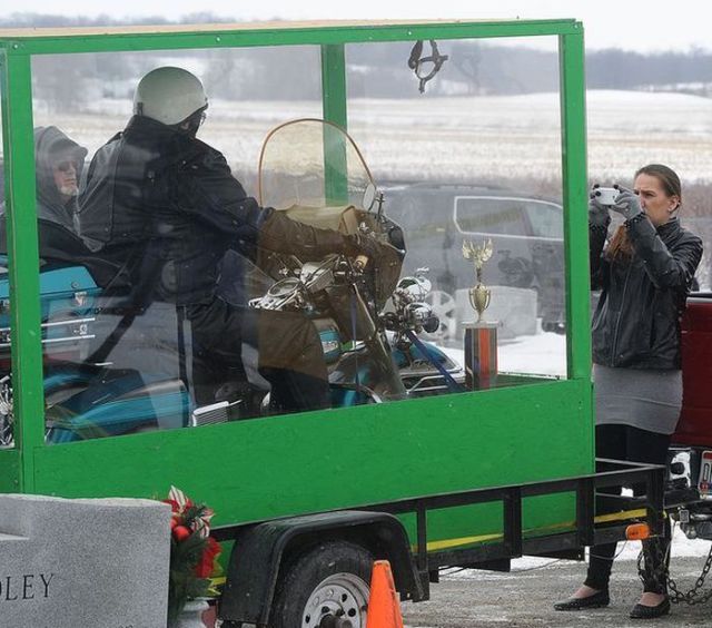 Biker Buried Riding His Harley Davidson