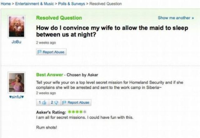 Amusing Yahoo Questions and Answers