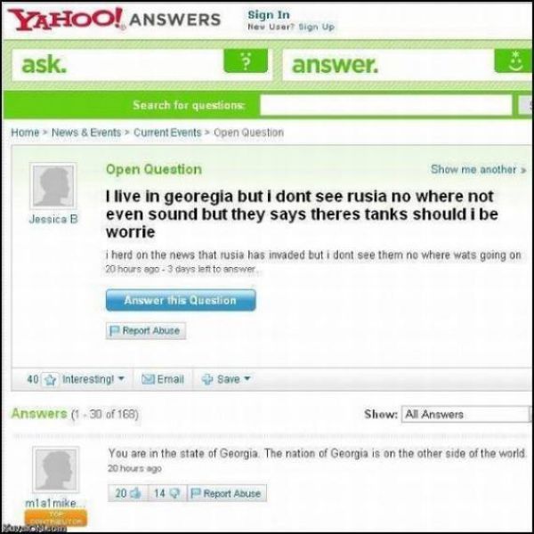 Amusing Yahoo Questions and Answers