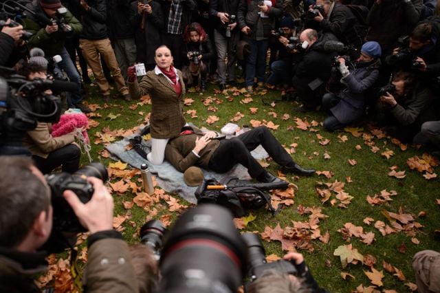 A Bizarre Face Sitting Protest outside British Parliament
