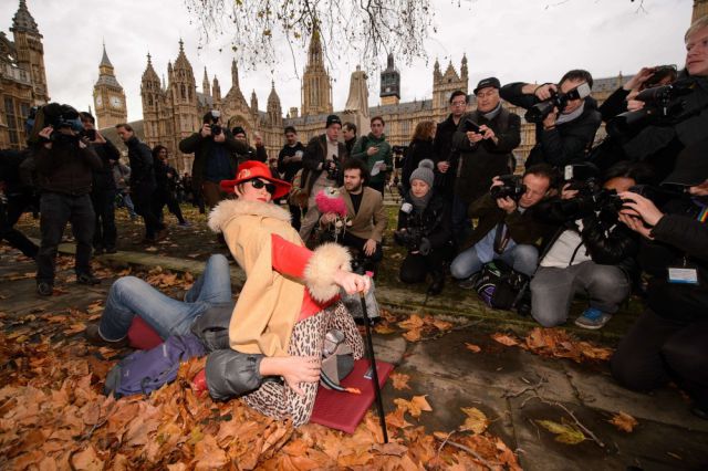 A Bizarre Face Sitting Protest outside British Parliament