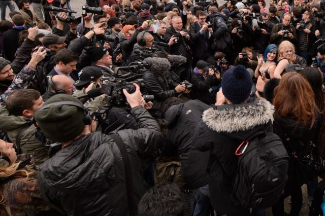 A Bizarre Face Sitting Protest outside British Parliament