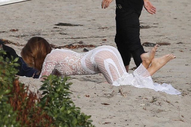 Cindy Crawford Goes Braless on the Beach